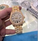 Replica Rolex Iced Out Day Date 28mm Watches - Yellow Gold Diamond Face